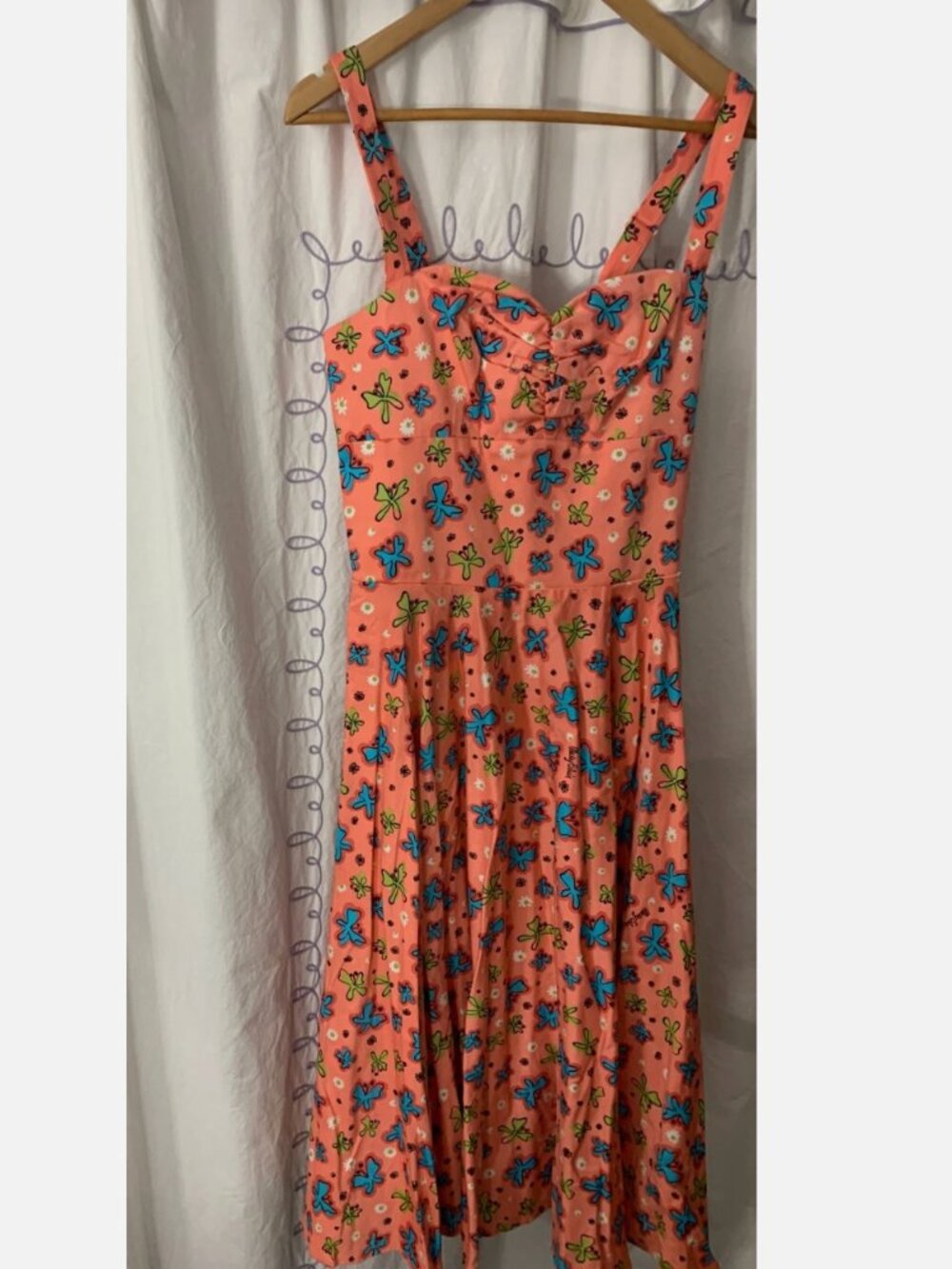 Pinup Couture Mary Blair Butterfly Dress Flowers Coral Retro Large Pockets